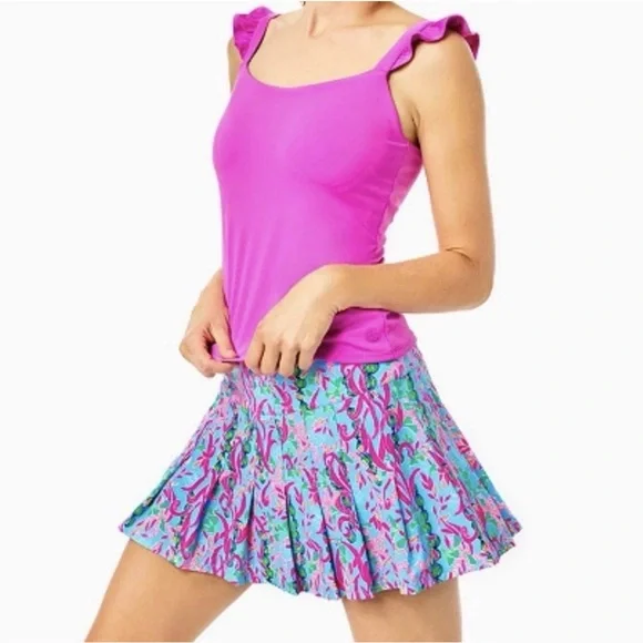 Lilly Pulitzer Luxletic Annora Athletic Pleated Skort Multi Seaweed Pattern - Picture 5 of 5